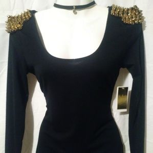 Nicki Minaj gold studded shoulders top